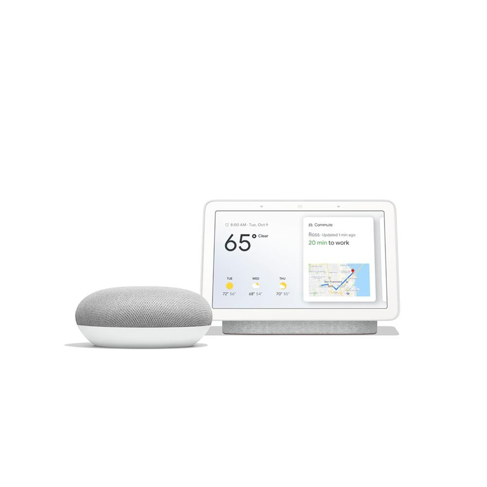 Google Nest Hub in Chalk with Home Mini in Chalk | The Home Depot
