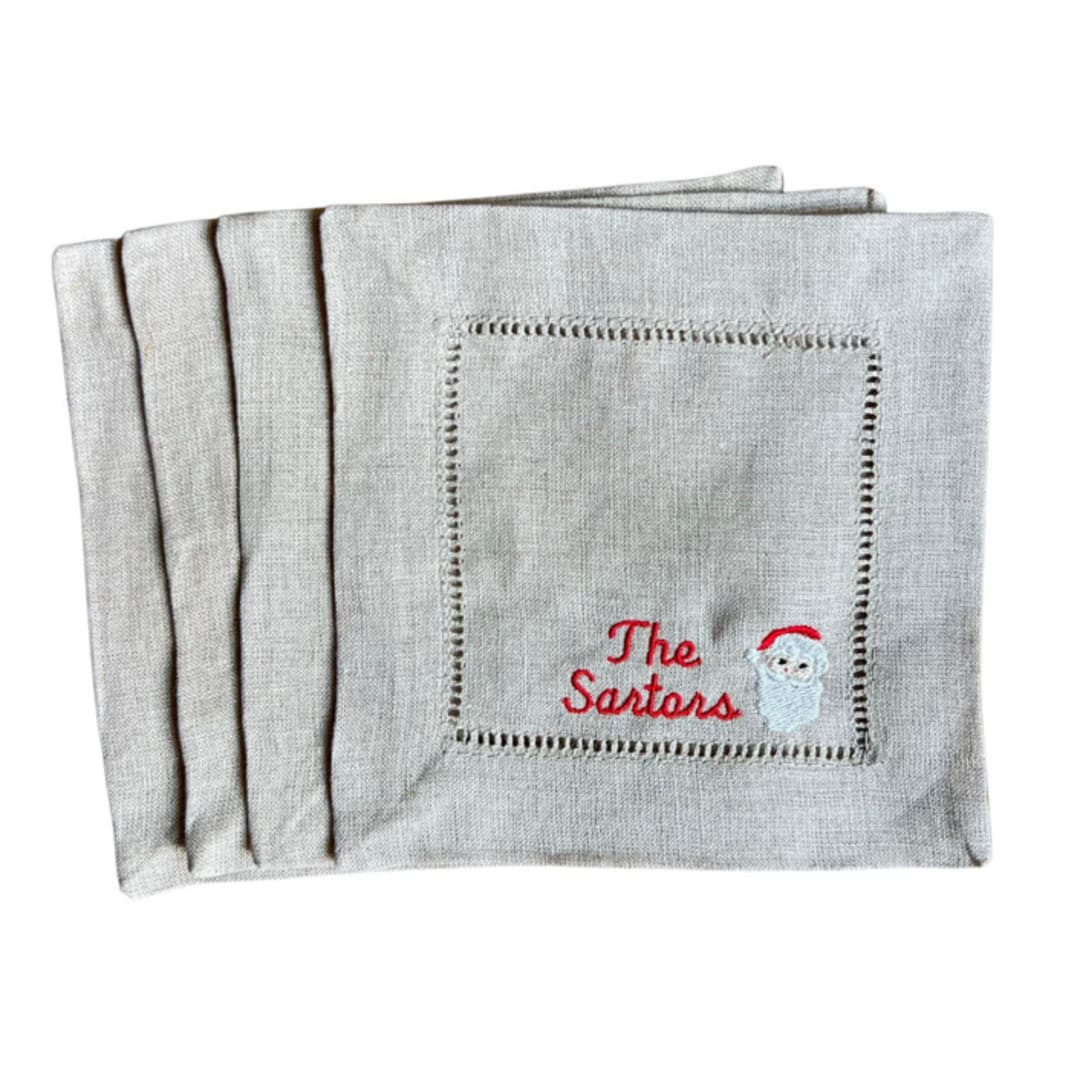 Custom Embroidered Vintage Santa Cocktail Napkins Set of 4 | Minted