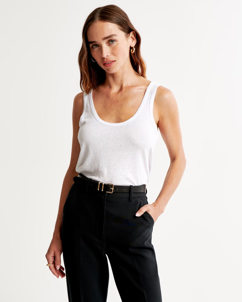 Linen-Blend Easy Scoopneck Tank | Abercrombie & Fitch (US)