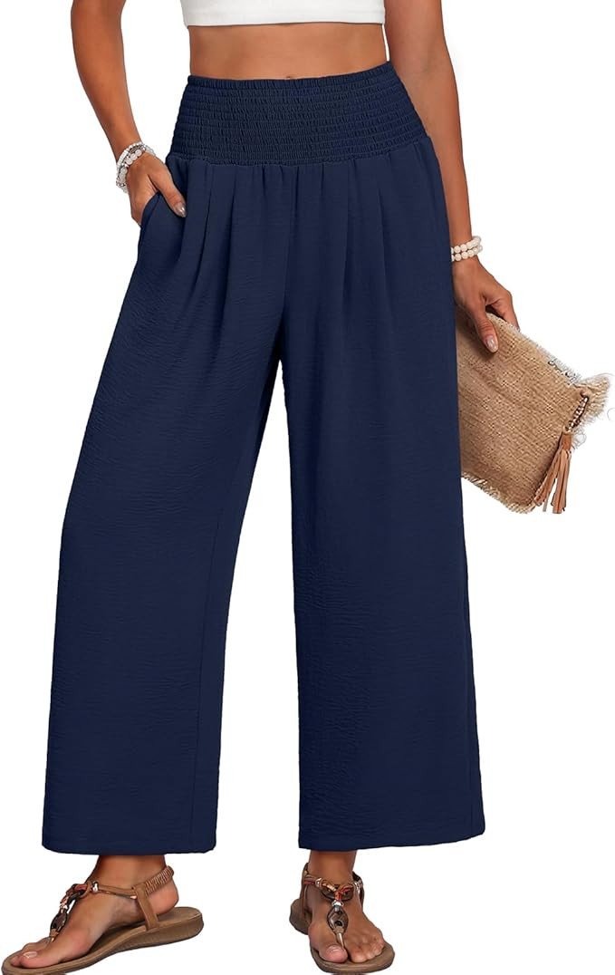 Lepunuo High Waisted Wide Leg Palazzo Pants for Women Summer Beach Vacation Lounge Trousers with ... | Amazon (US)