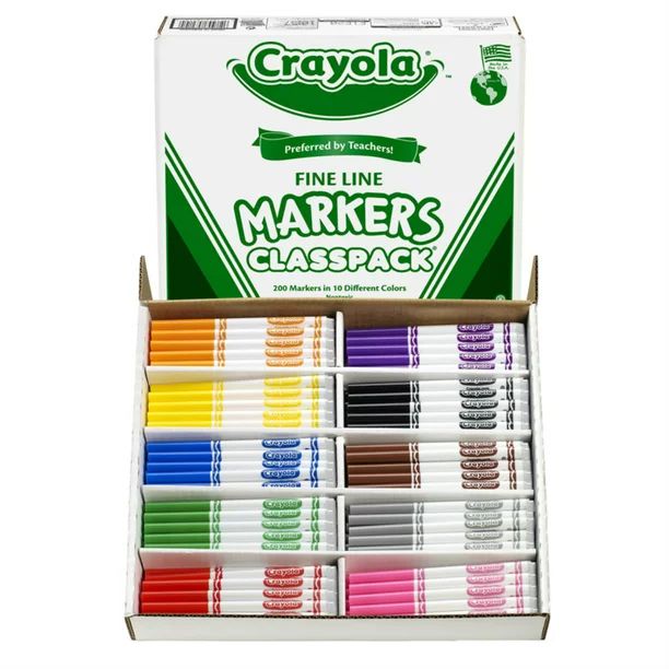 Crayola Non-Washable Classpack Markers, Fine Point, 10 Colors, Pack of 200 | Walmart (US)