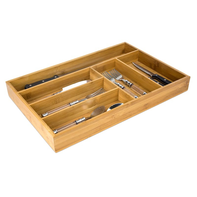 Bamboo Wood Cutlery Tray, Large | At Home