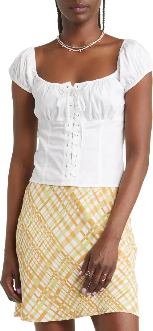 Ruched Short Sleeve Lace-Up Cotton Blend Top | Nordstrom