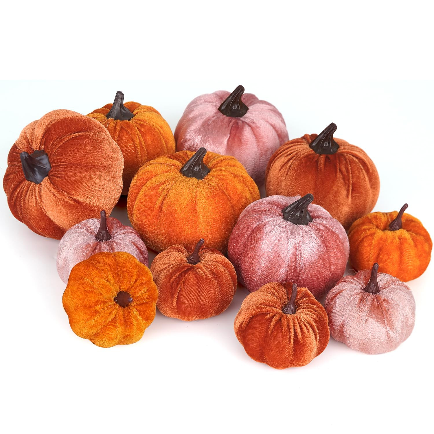 Ywlake 12 Pcs Artificial Pumpkins Assorted Sizes Fake Fabric Harvest Pumpkin Set Orange Brown Pin... | Amazon (UK)
