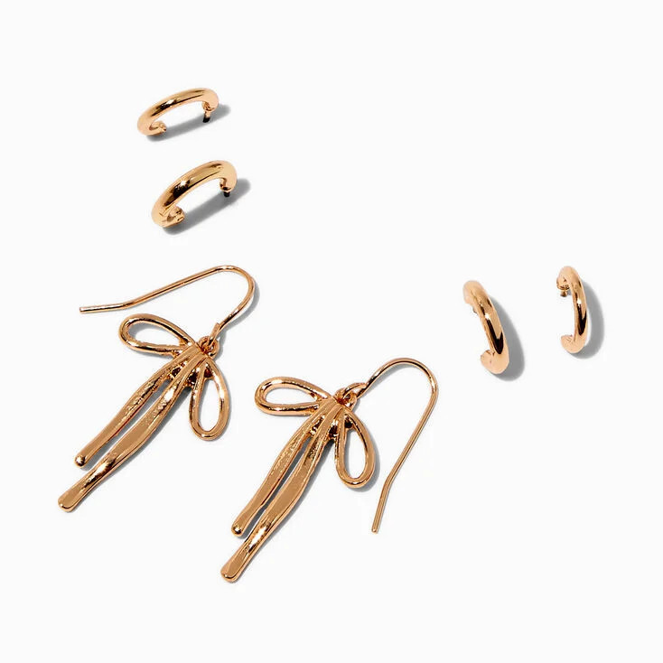 Gold-tone Drippy Bow Earring Stackables Set - 3 Pack | Claire's (US)