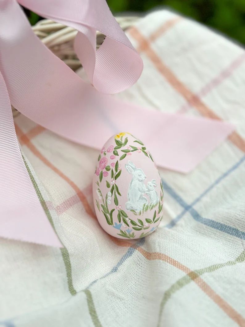 Hand Painted Heirloom Easter Egg Easter Keepsake Floral Bunnies - Etsy | Etsy (US)
