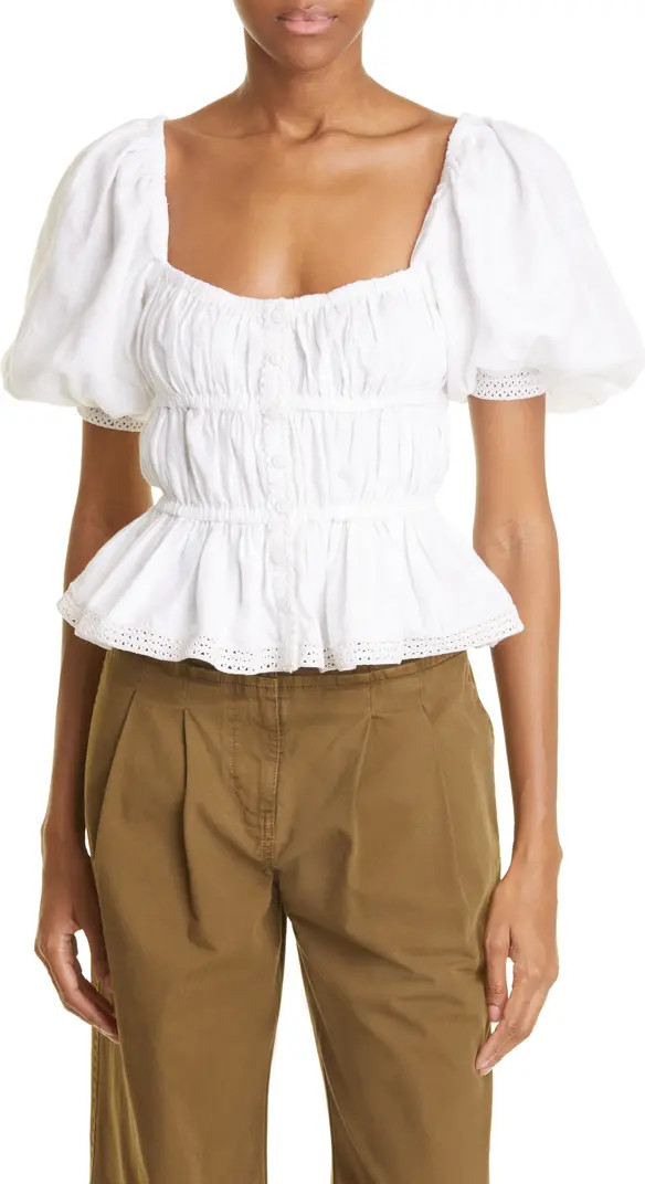 Ulla Johnson Harley Puff Sleeve Linen Blouse | Nordstrom | Nordstrom