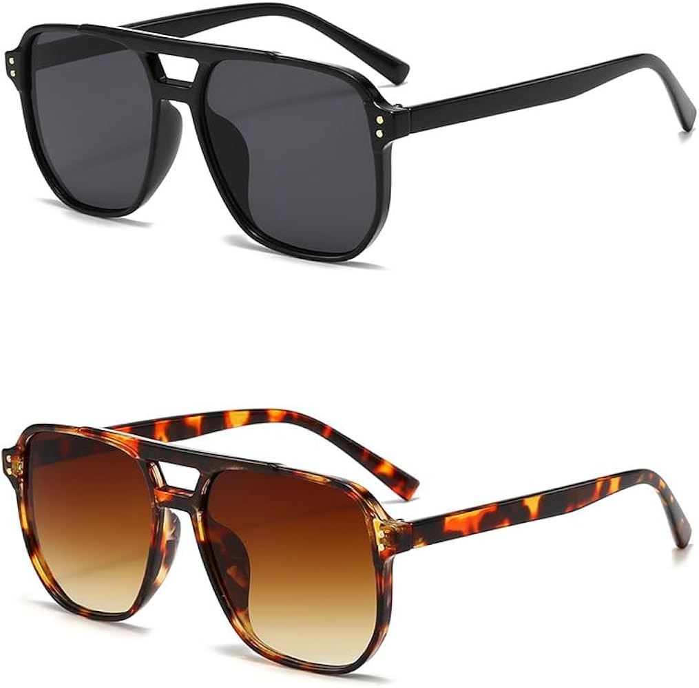 Retro Aviator Sunglasses for Men Women Vintage Trendy Square Double-Deck Frame UV400 Glasses SG22... | Amazon (US)