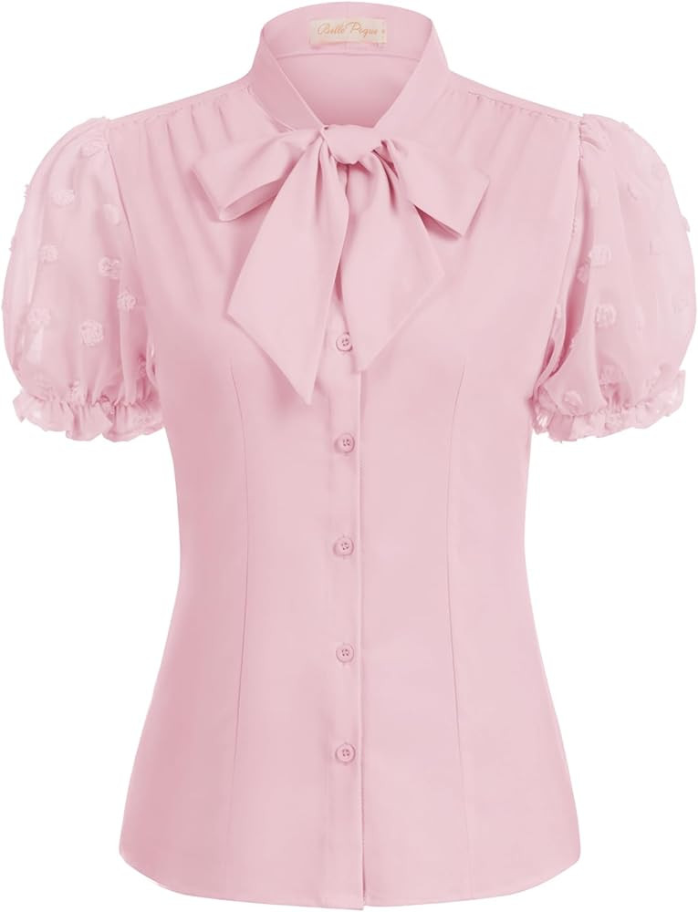 Belle Poque Summer Short Sleeve Office Button Down Blouse Vintage Business Casual Shirts Tops wit... | Amazon (US)