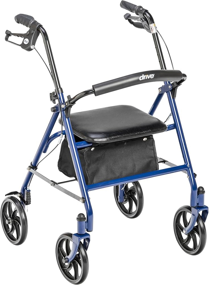 Drive Medical 10257BL-1 4 Wheel Rollator Walker With Seat, Steel Rolling Walker, Height Adjustabl... | Amazon (US)
