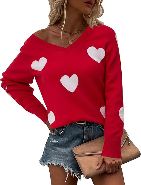 Womens Valentine Sweaters Long Sleeve Pullover V Neck New Year Sweaters for Women Lightweigh Soft... | Amazon (US)