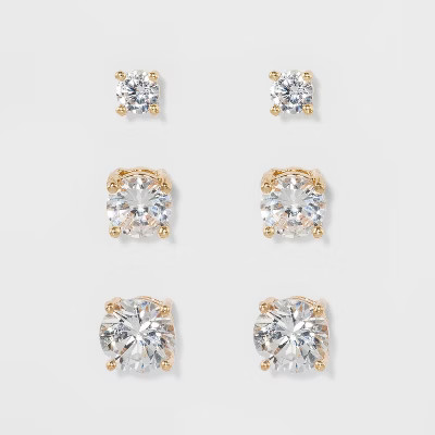 Crystal Round Stud Earring Set 3pc - A New Day™ Gold: Nickel-Free Metal, Post Closure | Target