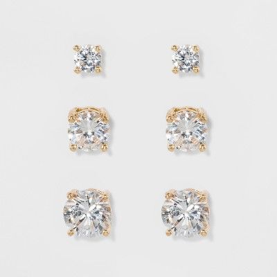 Women&#39;s Fashion Trio Crystal Round Stud Earring Set 3pc - A New Day&#8482; | Target