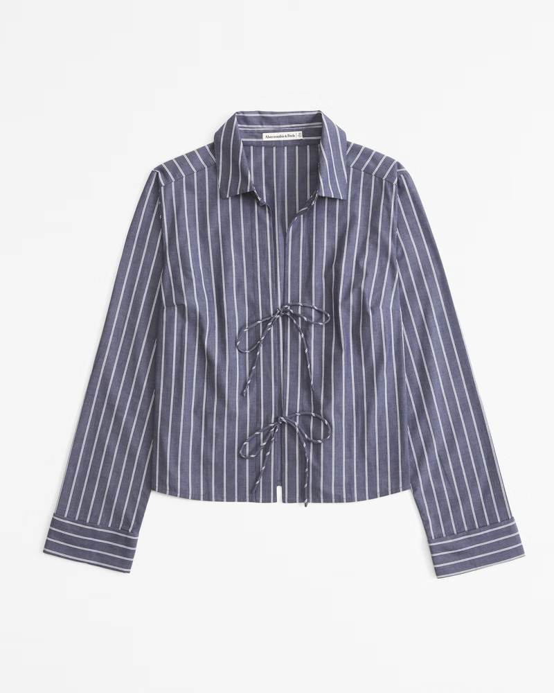 Long-Sleeve Poplin Tie-Front Shirt | Abercrombie & Fitch (US)
