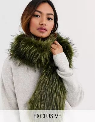 My Accessories London Exclusive faux fur scarf in khaki and brown mix | ASOS US