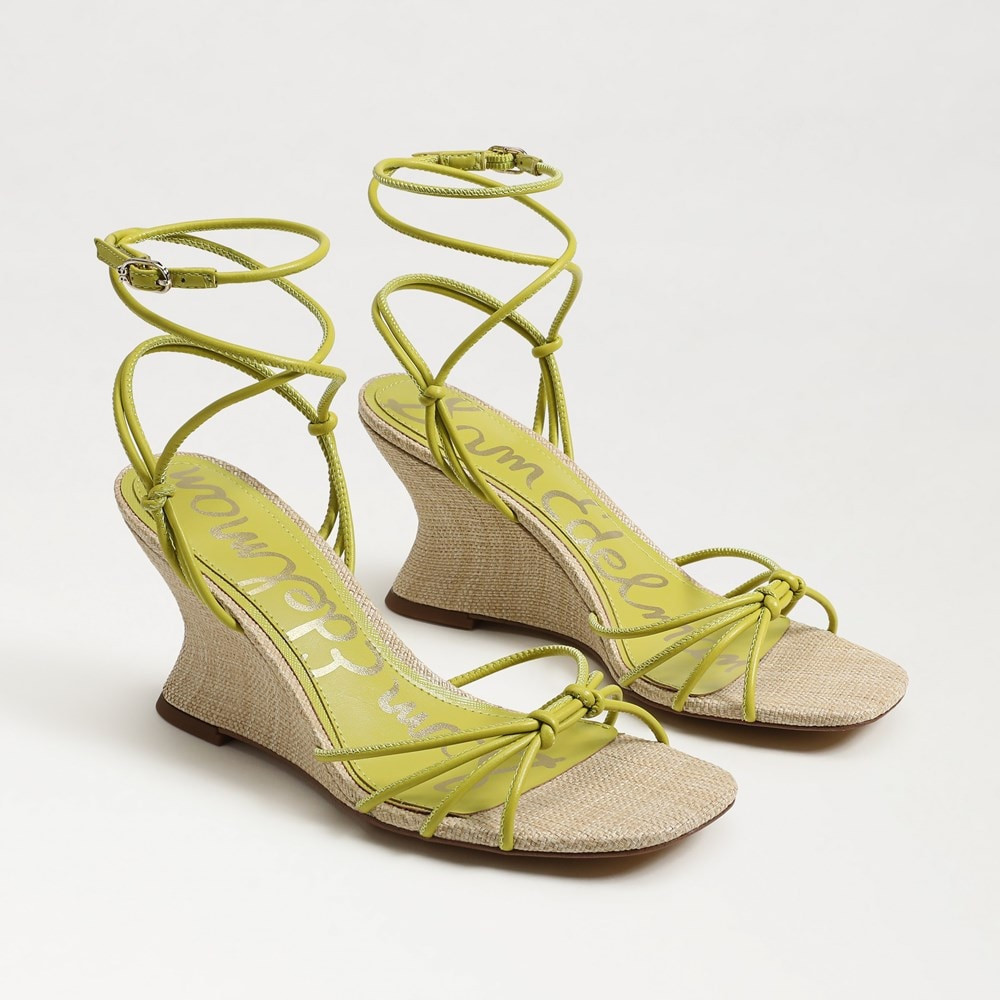 Daxton Strappy Wedge Heel Sandal Green Limon Leather | Sam Edelman