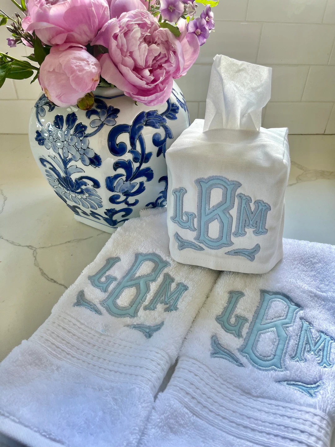 Monogrammed Applique Hand Towel, Personalized Bath Towel, Guest Bathroom , Embroidered Hand Towel... | Etsy (US)