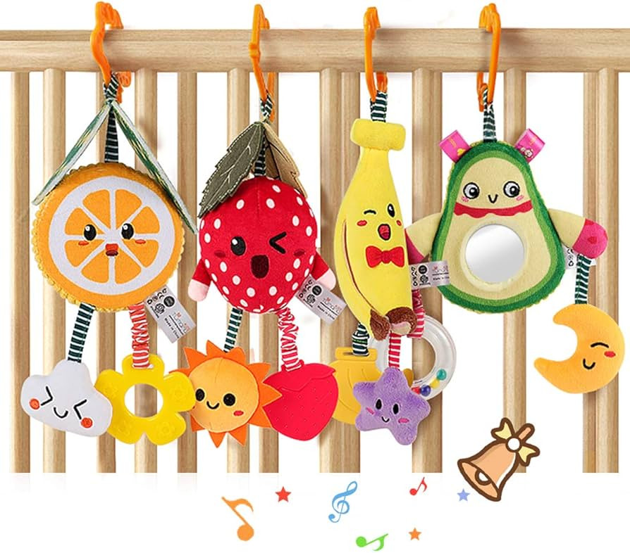 TUMAMA Baby Toys for 3 6 9 12 Months,Hanging Fruit Rattles Avocado,Banana,Orange and Strawberry,S... | Amazon (US)