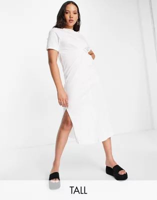 River Island Tall twist front t-shirt midi dress in white | ASOS (Global)