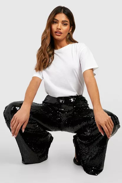 High Waisted Sequin Flares | Boohoo.com (US & CA)