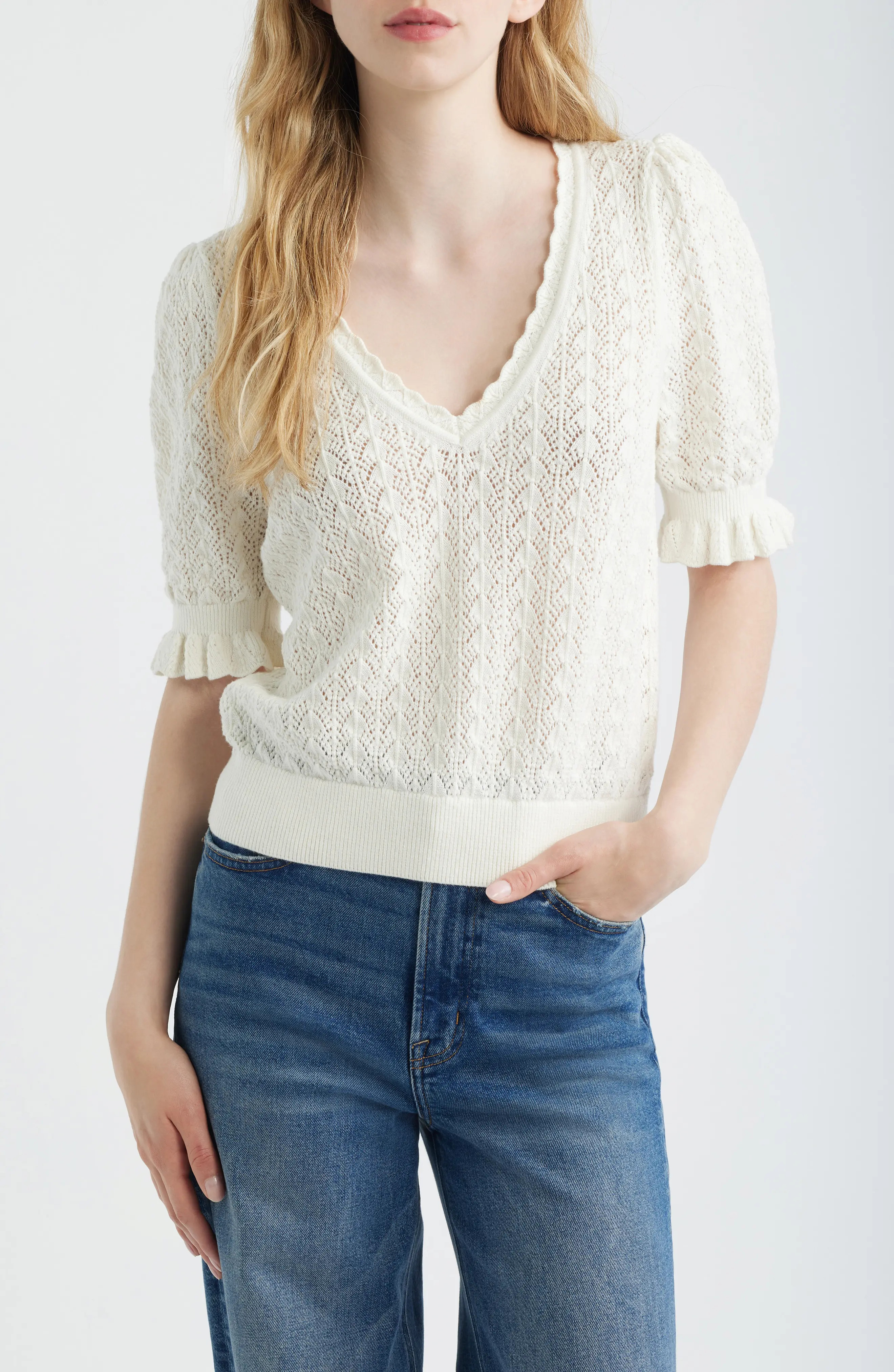 Haisley Pointelle Stitch Organic Cotton & Silk Blend Sweater (Women) | Nordstrom | Nordstrom