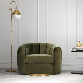 Carrington Green Velvet Modern Comfy Swivel Barrel Armchair | The Home Depot