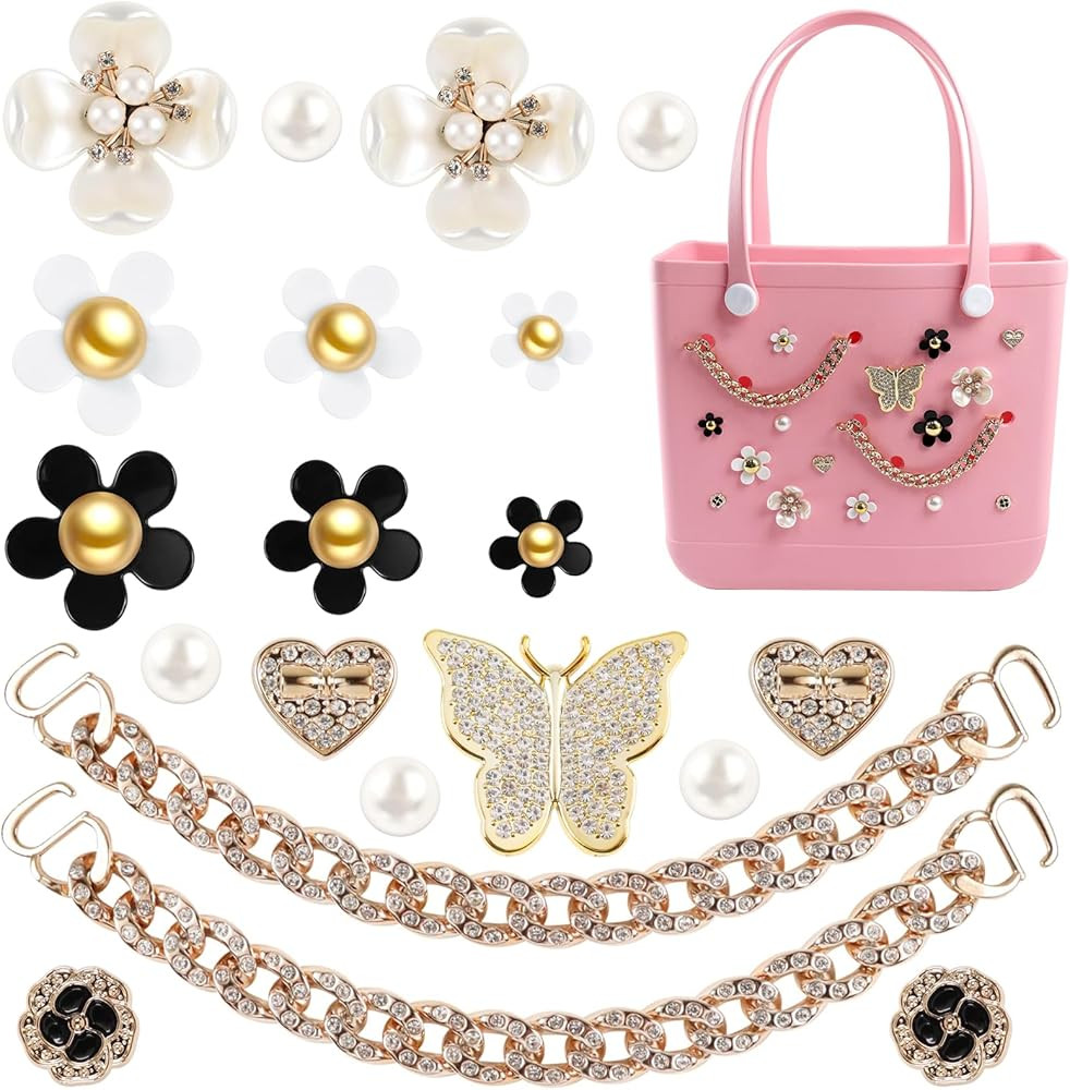 20 Pcs Charms for Bogg Bag Butterfly & Pearl Flowers Chain for Bogg Bag Accessories Charms Compat... | Amazon (US)