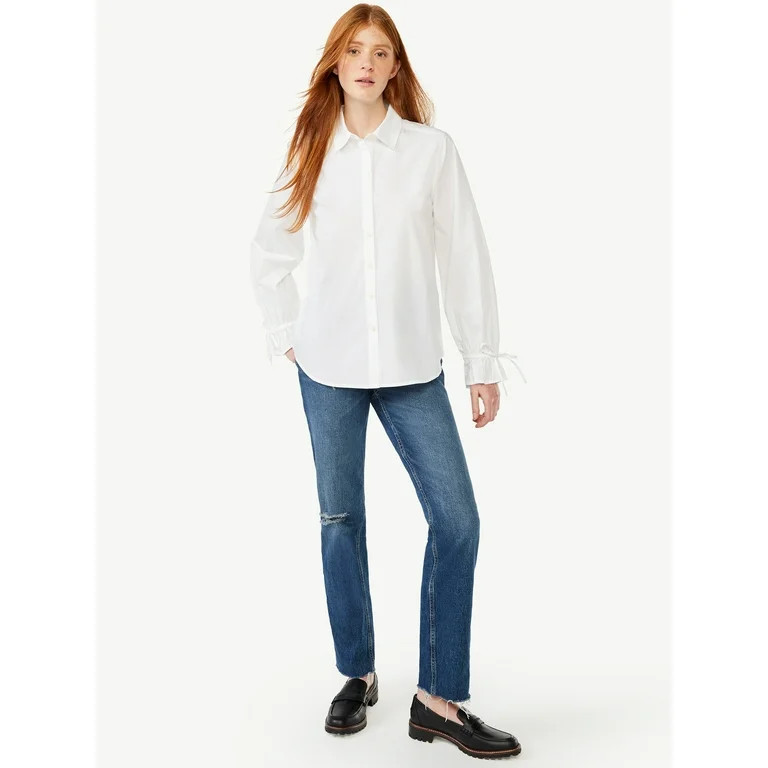 Free Assembly Women's Button Down Shirt with Tie Sleeves | Walmart (US)