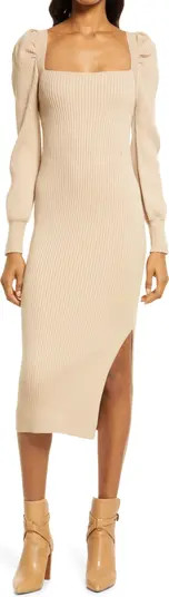 Charles Henry Square Neck Tie Back Puff Long Sleeve Sweater Dress | Nordstrom | Nordstrom