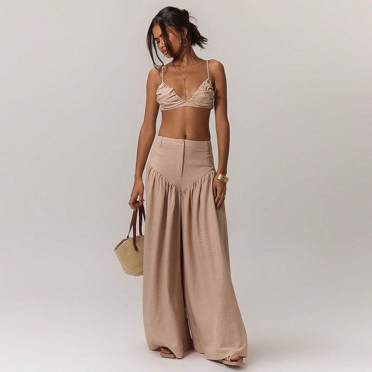 MUSERA Summer Vacation Leisure Solid Color Wide-Legged Maxi Pants Spring Summer Boho Ibiza Fall, Autumn, Winter, Back To School | SHEIN