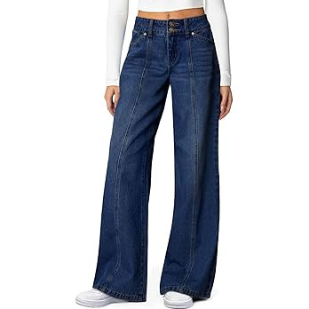 Sidefeel Women's Wide Leg Jeans High Waisted Stretchy Straight Leg Jeans Trendy Seamed Front Loos... | Amazon (US)