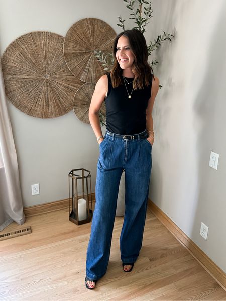 This wide leg trouser style jean is trending big time right now. I love that this pair feels dressier and would be perfect for the workplace on a casual Friday. @gap #ad #howyouweargap 

Tank - small tall
Jeans - 2 tall (run big) 

