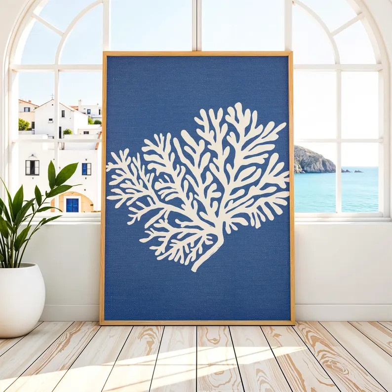 Coral Wall Art Print, Marine Blue Nautical Coastal Bathroom Decor (digital Download) - Etsy Canad... | Etsy (Global)