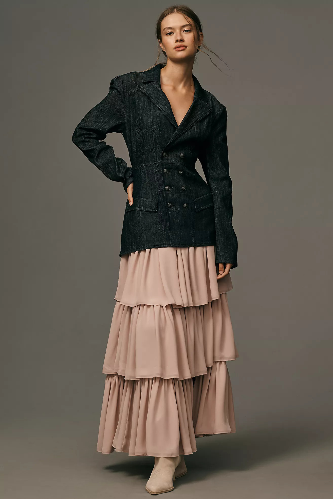 Pilcro Long-Sleeve Blazer Twofer Tiered Maxi Dress | Anthropologie (UK)