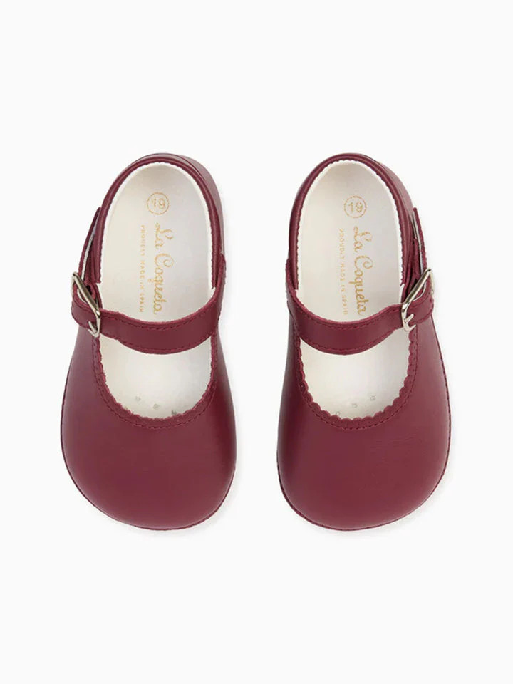 Burgundy Leather Baby Mary Jane Shoes | La Coqueta (US)