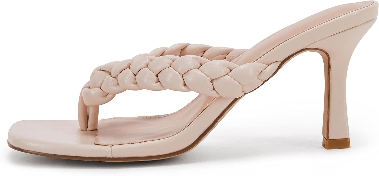 Tymidy Womens Flip Flops Sandals Kitten Heel Square Toe Slip On Thong Dress Sandals Stiletto Part... | Amazon (US)