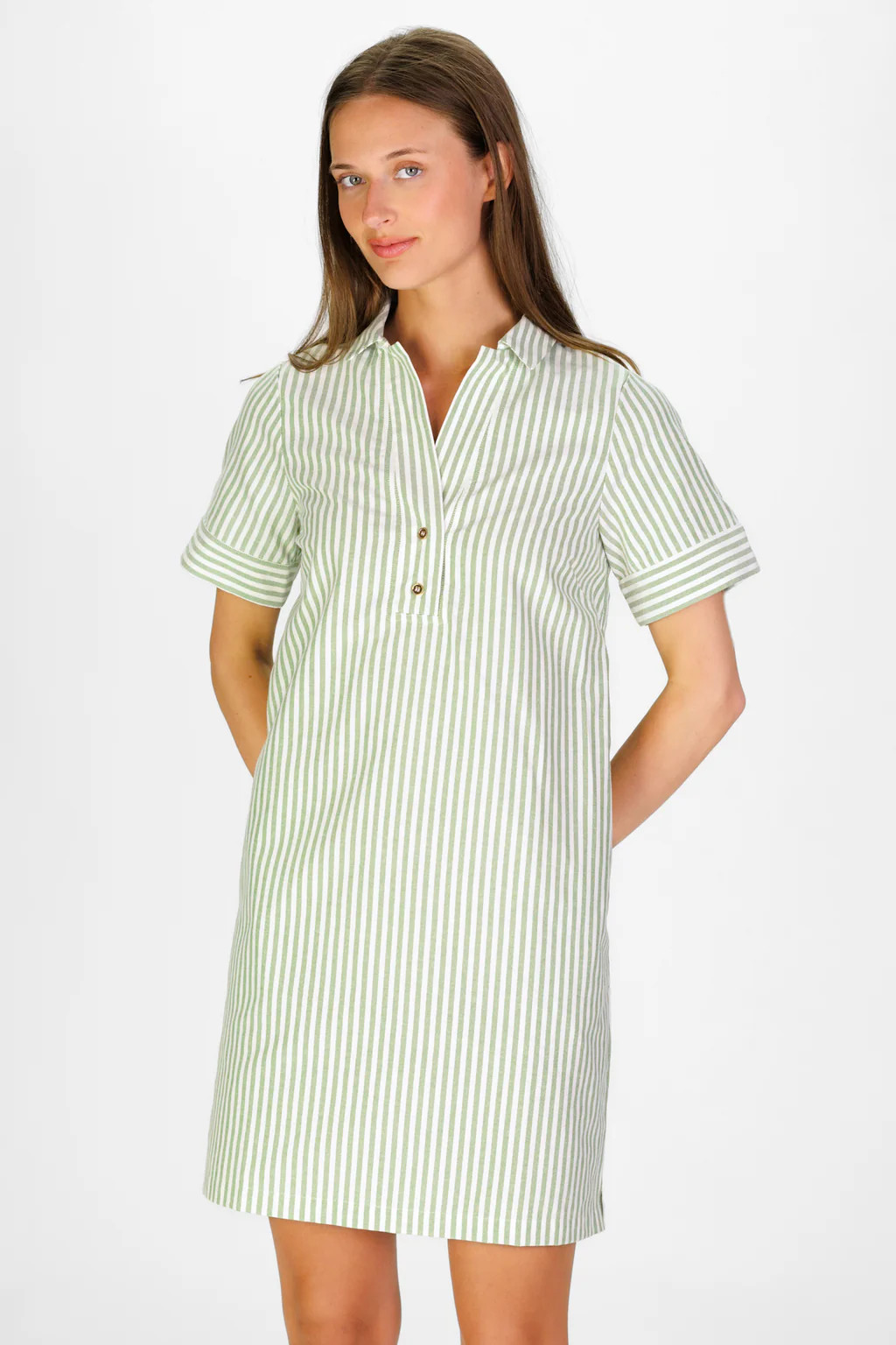 Banks Dress in Green Oxford Stripe | Duffield Lane