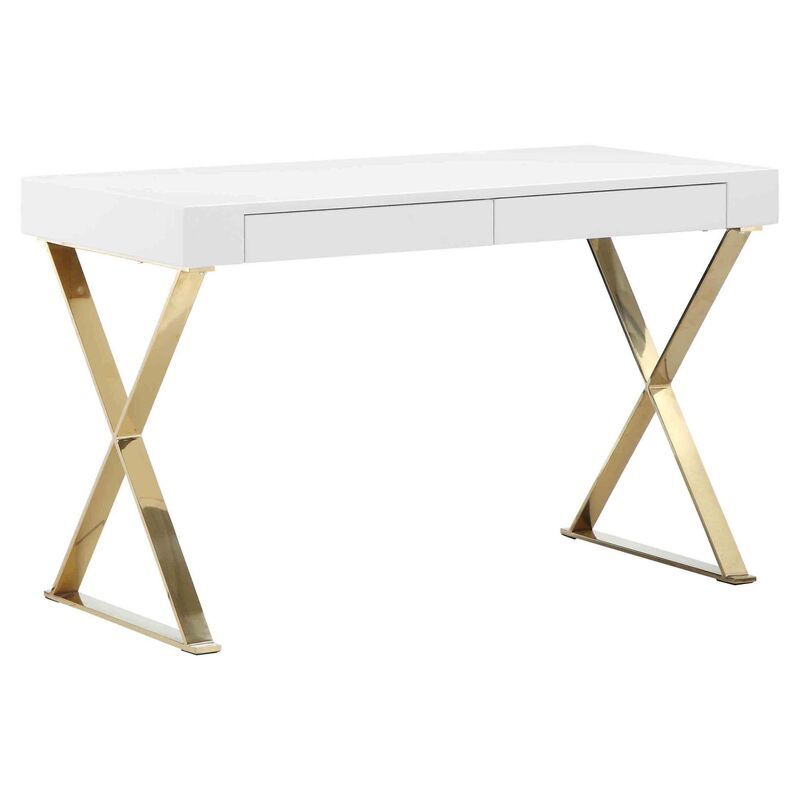 X-Leg Desk, White/Gold | One Kings Lane