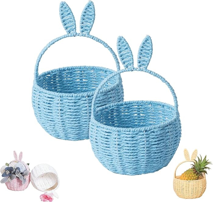 HELLORSO Basket with Handle Easter Bunny Rattan Woven Picnic Baskets with Rabbit Ear Straw Wicker... | Amazon (US)