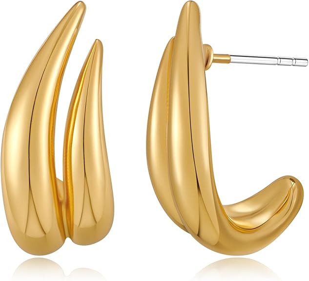 MUYAN Golden Chunky Claw Hoop Earrings for Women Trendy Statement Hoops Vintage Jewelry | Amazon (US)