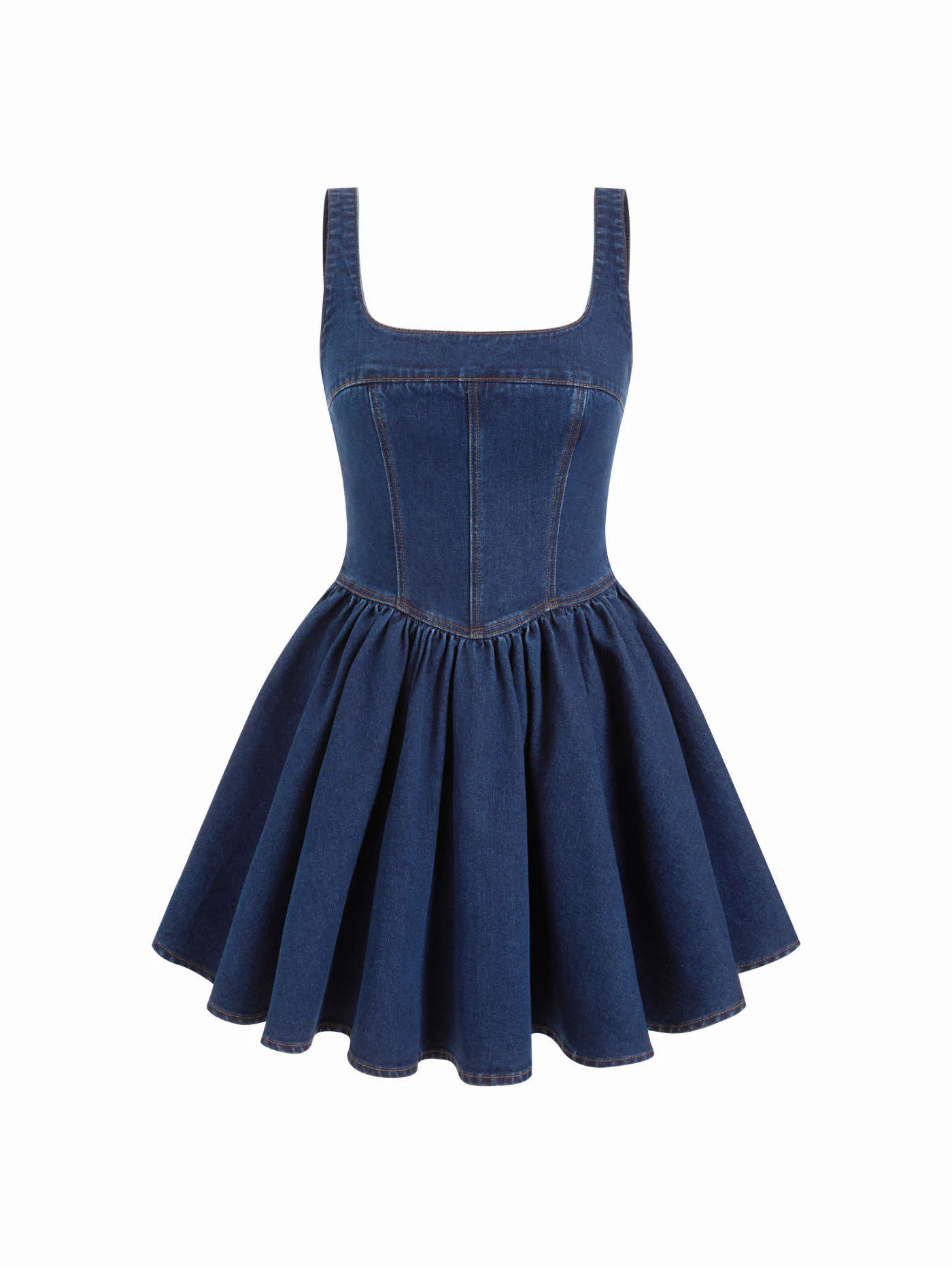 Denim Denim Washed Square Neck Ruffled A-line Mini Dress For Daily Casual Date | Cider