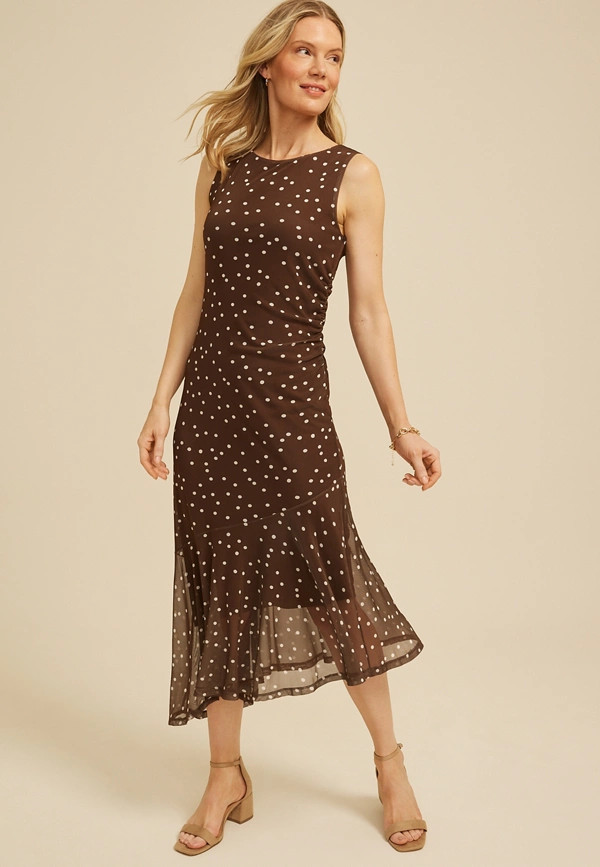 Polka Dot Waterfall Midi Dress | Maurices
