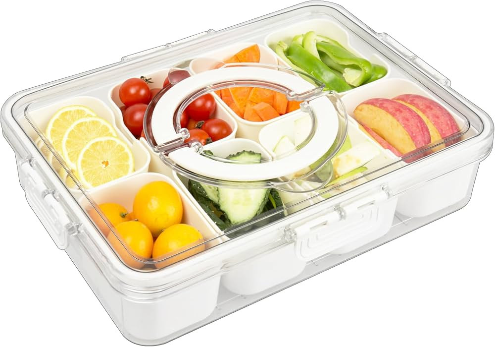 Divided Serving Tray with Lid and Handle Snackle Box Charcuterie Container Portable Snack Platter... | Amazon (US)