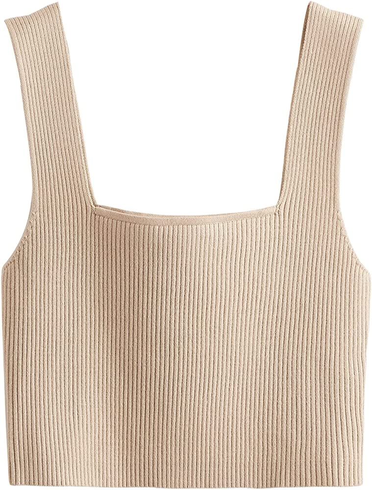 Verdusa Women's Square Neck Sleeveless Solid Ribbed Knit Crop Top Tank | Amazon (CA)