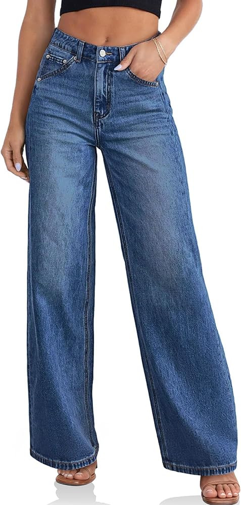 Cicy Bell Womens Wide Leg Jeans High Waisted Boyfriend Loose Baggy Denim Pants with Pockets | Amazon (US)