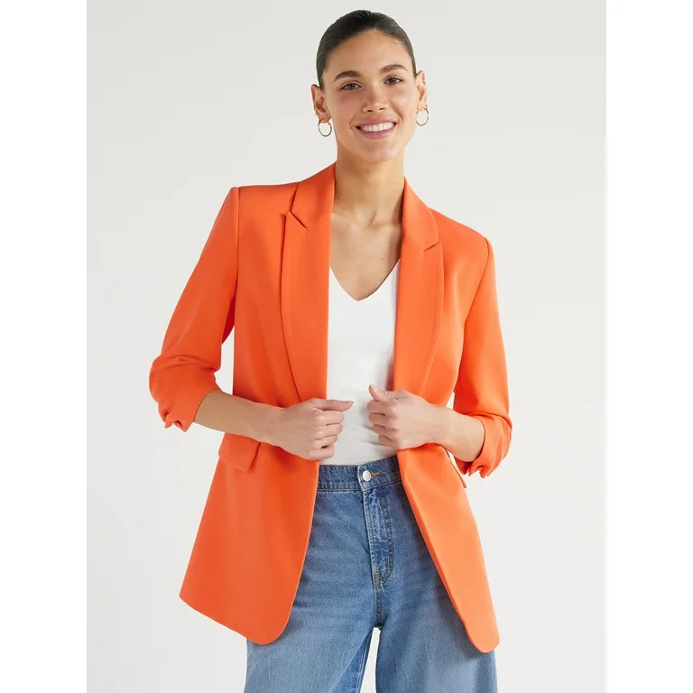 Scoop Women's Scrunch Sleeve Crepe Blazer with Buttons, Sizes XS-XXL | Walmart (US)