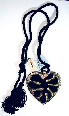 RARE YVES SAINT LAURENT GOLD BLACK ENAMEL HEART PENDANT NECKLACE LIMITED EDITION | eBay US