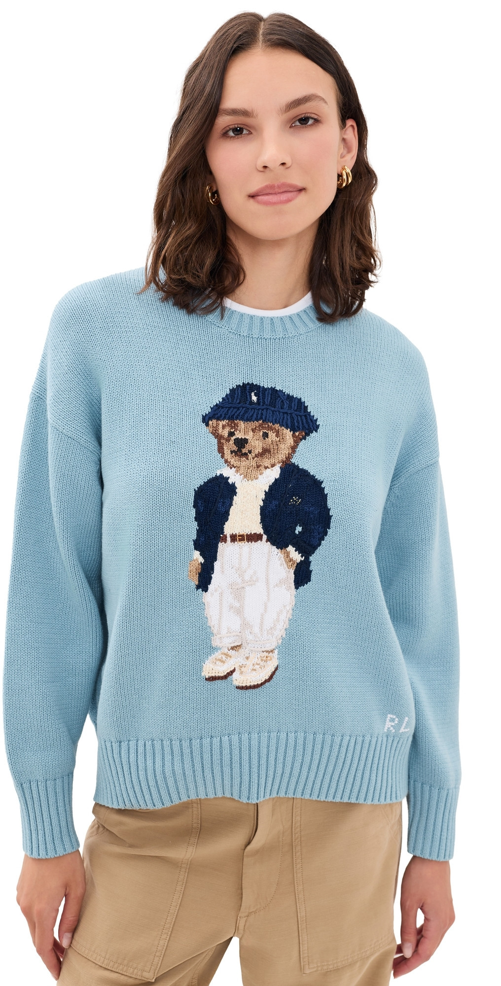 Polo Ralph Lauren Cotton Bear Long Sleeve Crew Neck Pullover Blue Note M | Shopbop