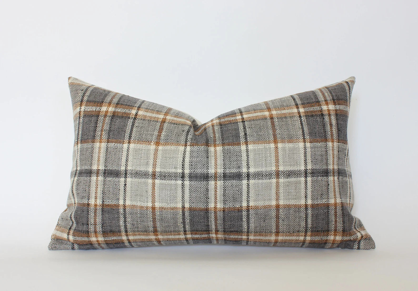 Brown Plaid Lumbar Pillow, Windowpane Beige Lumbar Cushion, Cream Gray Brown Pillow, Ivory Charco... | Etsy (US)