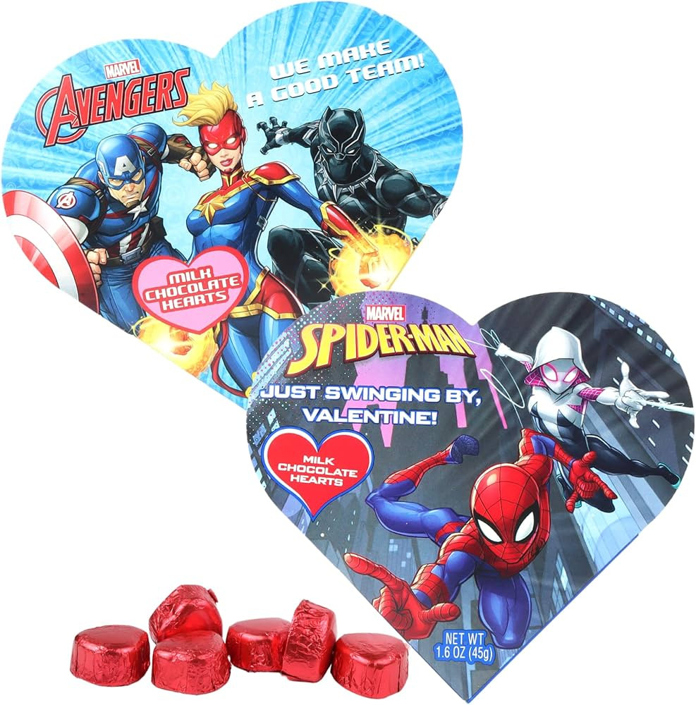 Marvel Avengers and Spiderman Super Hero Valentine Heart Shaped Boxes with Milk Chocolate Candy, ... | Amazon (US)